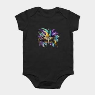 Mardi Gras Masquerade Feathered Mask Baby Bodysuit